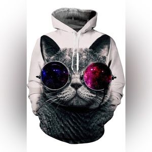 Unisex 3D Cat with Sunglasses Pullover Hooded Sweatshirt Hoody XL